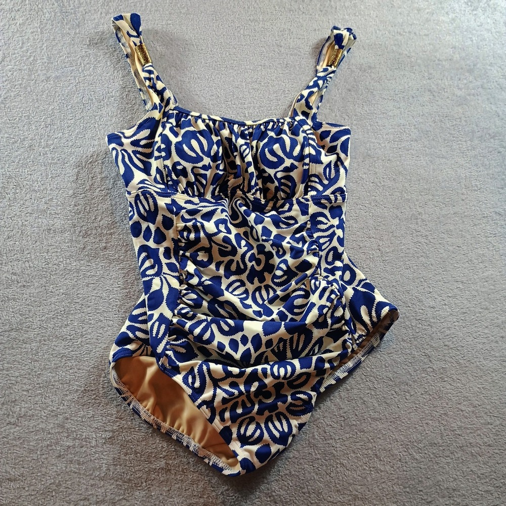Lands End Womens One‎ Piece Swimsuit Floral Size 4 Ruched Modest Tummy Control